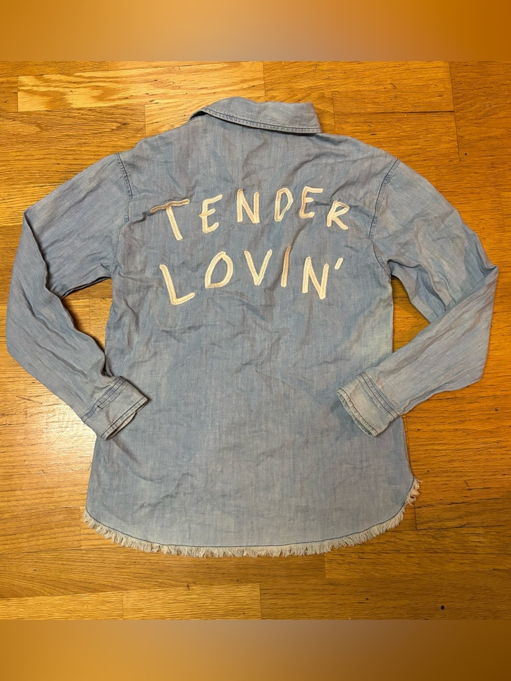 Vintage Forever 21 Embroidered Tender Lovin Boho Coastal Cowgirl Chambray Top S